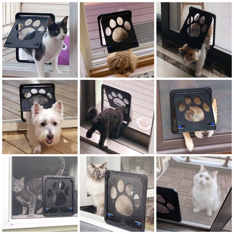 NAMSAN Cat Screen Door, Flap Opening 8 x 10 inches, Cat Door for Screen Door, Magnetic Self-Closing Small Pet Door for Sliding Door, Window Screen Door with Doggie Door Built in, Lockable, Black - Image 2